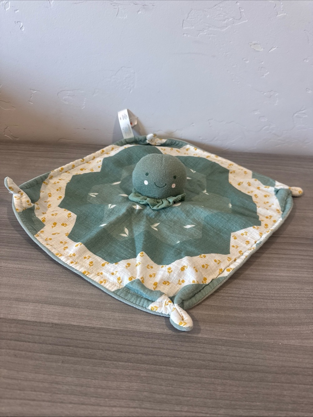 Clould Island 12” Turtle Plush Baby Secuity Blanket Cotton Lovey Green Floral